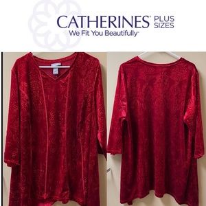 Catherine’s Plus Red Velvet Like Top FREE SHIPPING